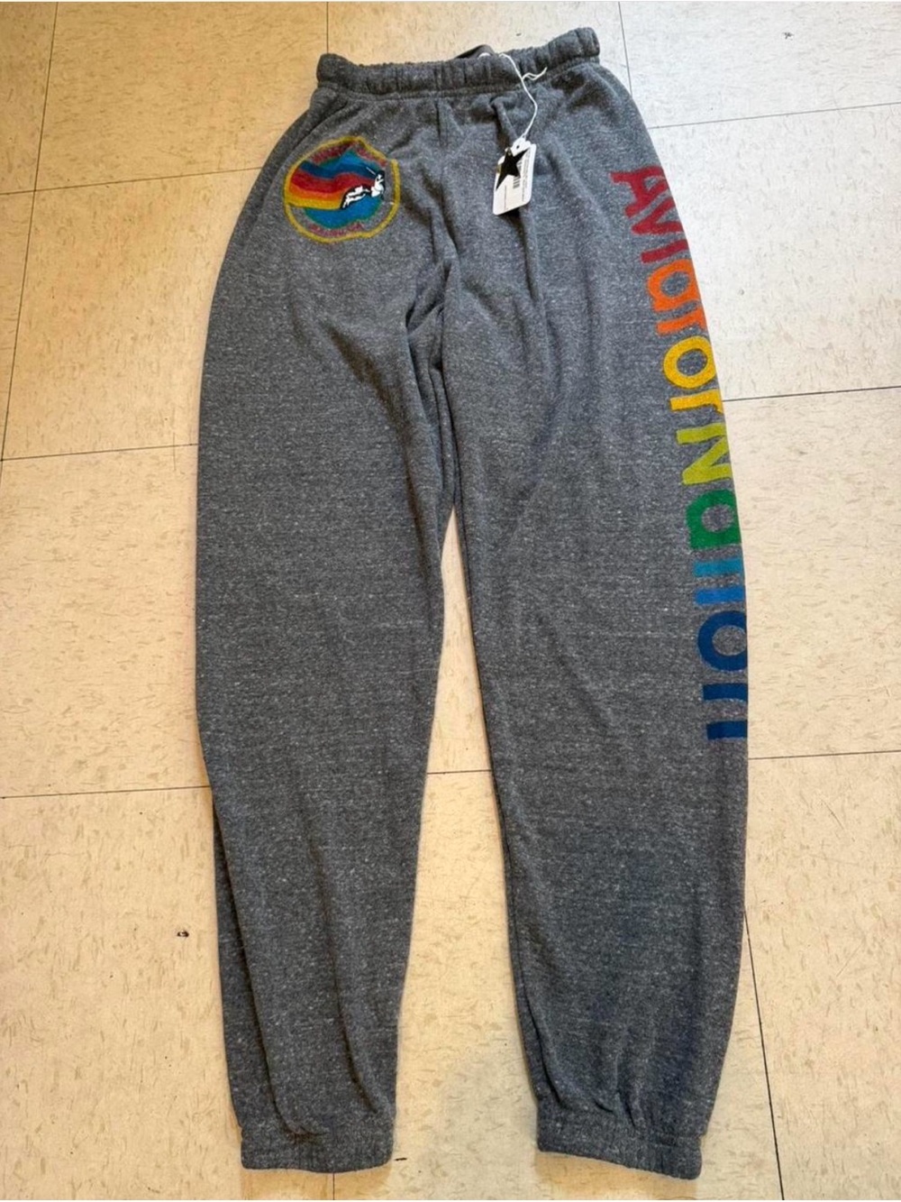 Aviator Nation Rainbow Spellout Logo Sweatpants Size Small Women’s